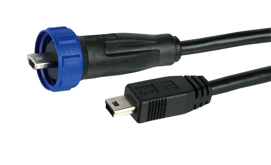 Fully Overmoulded USB Cable PX0444 Series Mini B Plug To Sealed Mini A Plug 2M Cable